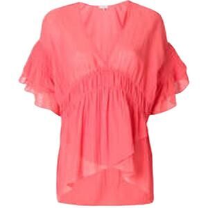 IRO Fomosa V-Neck Ruffle Blouse Coral Size 36 Gauze Cotton Loose Fit